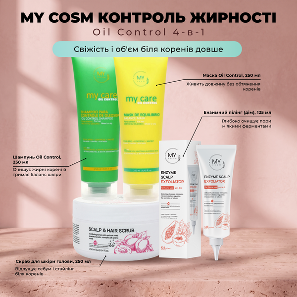 MY cosm Контроль жирності Oil Control 4-в-1 (шампунь + маска + скраб + ензимний пілінг) SET0008 фото