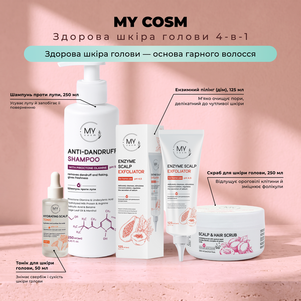 MY cosm Здорова шкіра голови 4-в-1 (ензимний пілінг + скраб + шампунь проти лупи + тонік) SET0012 фото
